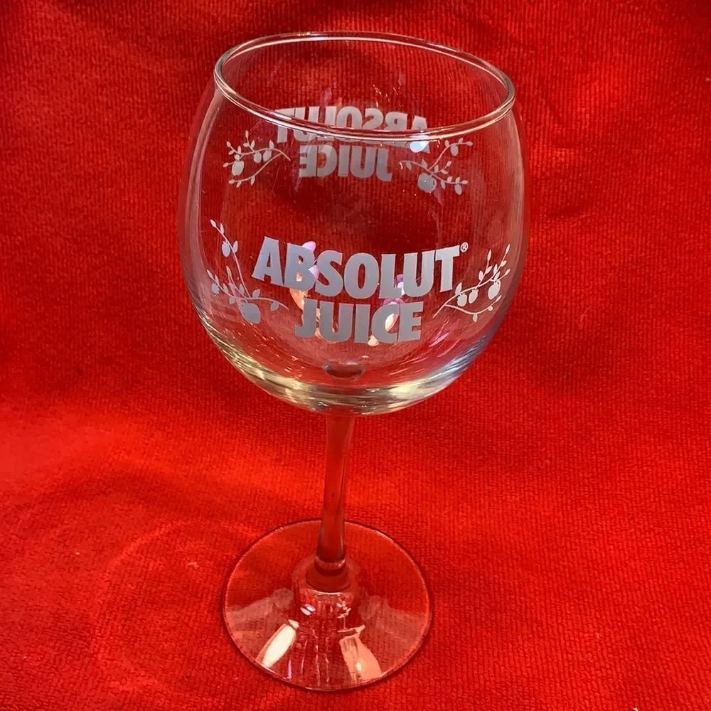 Absolut  Juice Vodka Goblet Clear Glass White Etching 16 Oz Each Single Stem Bar